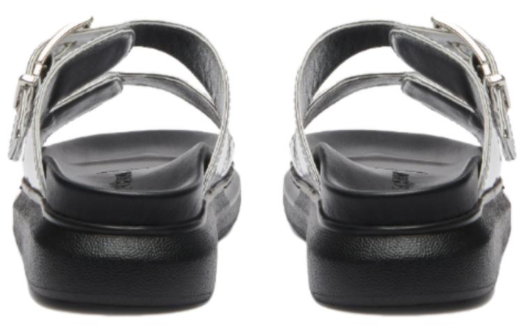 Shop (Women) Alexander McQueen Gabine Buckled Leather Slides 'Silver Black' 783254W4WG18100