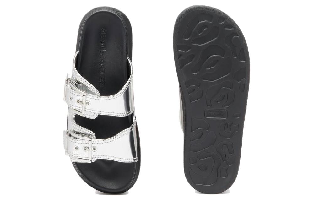 Purchase (Women) Alexander McQueen Gabine Buckled Leather Slides 'Silver Black' 783254W4WG18100