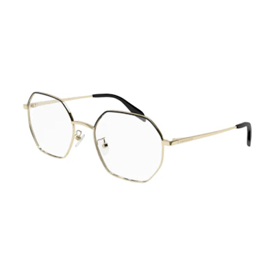 (Women) Alexander McQueen Gold Alloy Irregular Optical Glasses for Women - Stylish & Lightweight AM0338O001