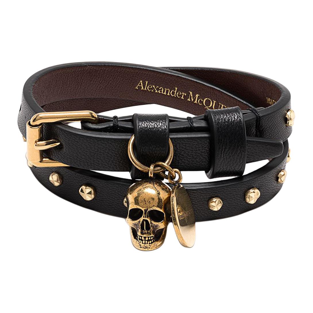 (Women) Alexander McQueen Gold Studded Wrap Leather Bracelet Women 6309901AAA3-1000