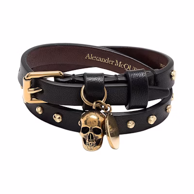 (Women) Alexander McQueen Gold Studded Wrap Leather Bracelet Women 6309901AAA3-1000