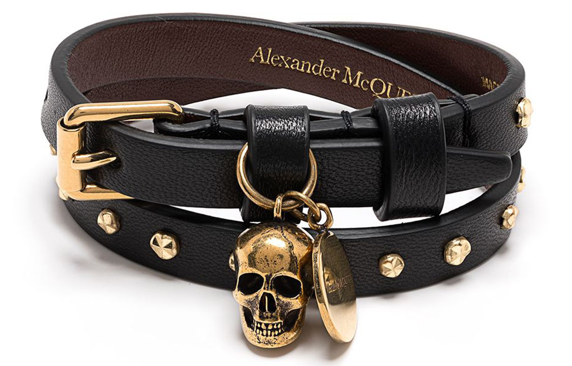 (Women) Alexander McQueen Gold Studded Wrap Leather Bracelet Women 6309901AAA3-1000 圖 2