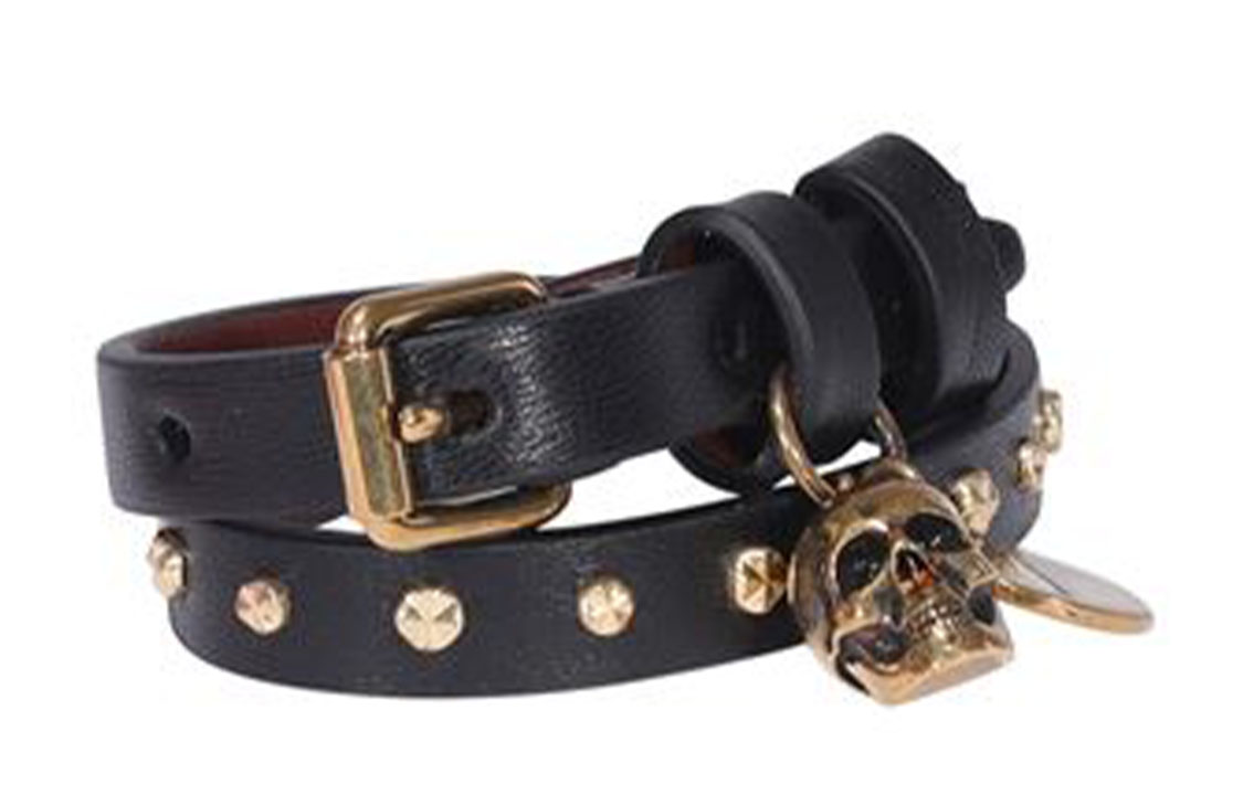 (Women) Alexander McQueen Gold Studded Wrap Leather Bracelet Women 6309901AAA3-1000 圖 3