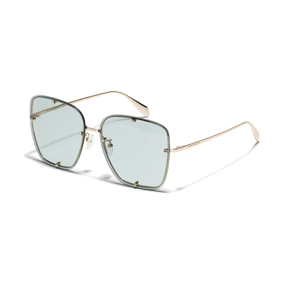 (Women) Alexander McQueen Gradient Green Studded Square Sunglasses for Women Punk Style AM0364S-004-63