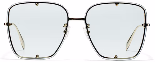 Lookbook (Women) Alexander McQueen Gradient Green Studded Square Sunglasses for Women Punk Style AM0364S-004-63