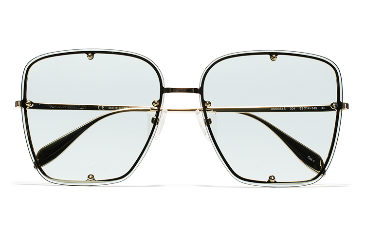 Details for (Women) Alexander McQueen Gradient Green Studded Square Sunglasses for Women Punk Style AM0364S-004-63