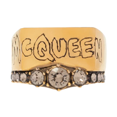 (Women) Alexander McQueen Graffiti Logo Brass Ring Gold Jewelry. 688432J160T2832
