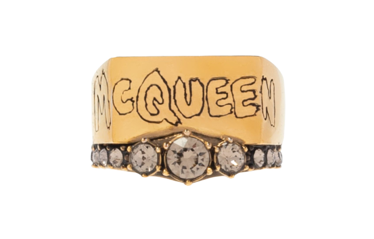 Order (Women) Alexander McQueen Graffiti Logo Brass Ring Gold  Jewelry. 688432J160T2832