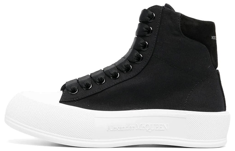(Women) Alexander McQueen High-Top Deck Skate Plimsoll Shoes 'Black White' 697123W4MV71070