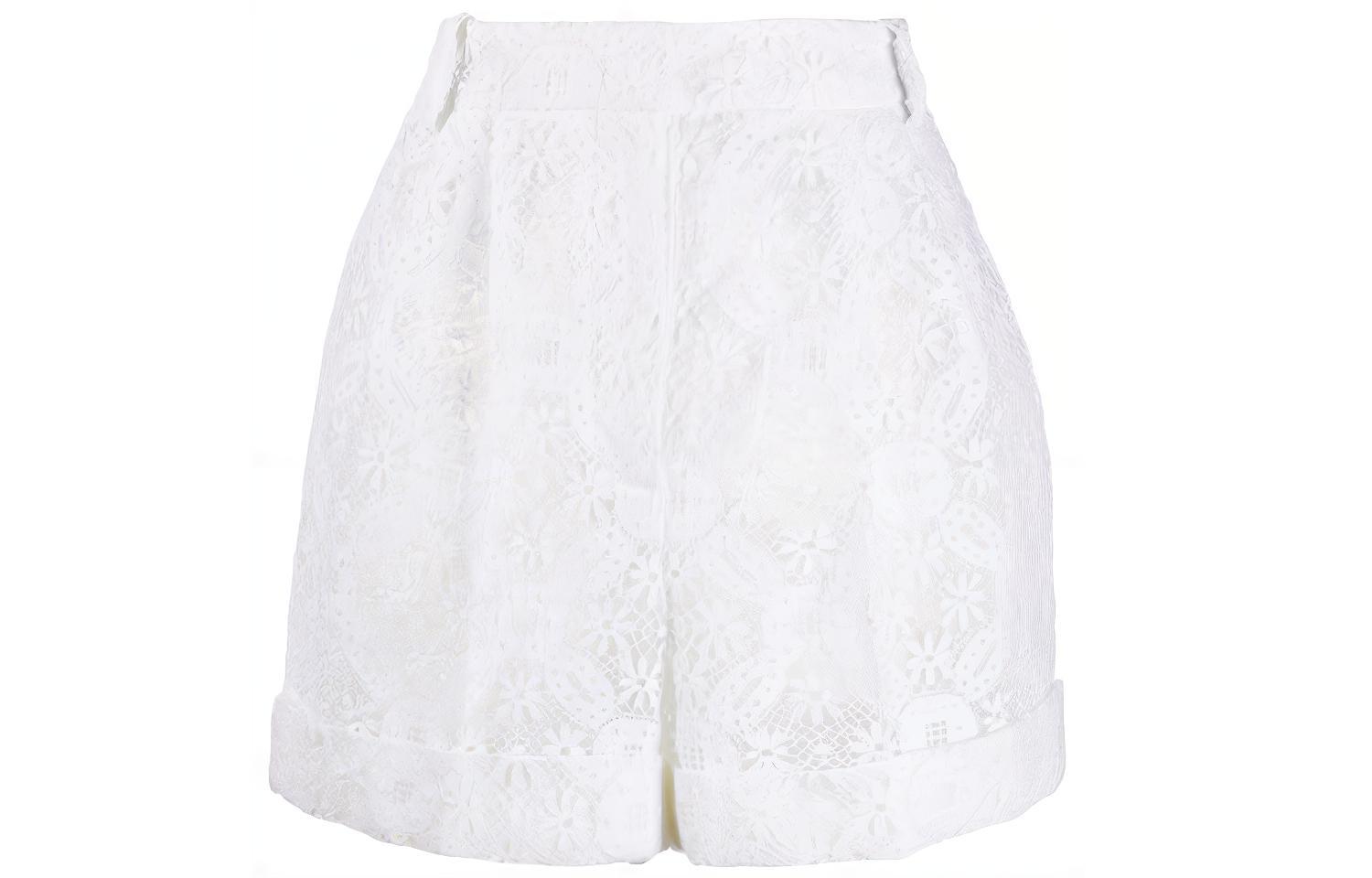 (Women) Alexander McQueen High-Waisted Lace Shorts White 620241-QEABP-9000