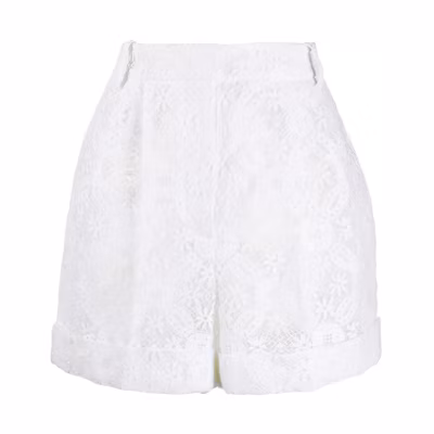 (Women) Alexander McQueen High-Waisted Lace Shorts White 620241-QEABP-9000