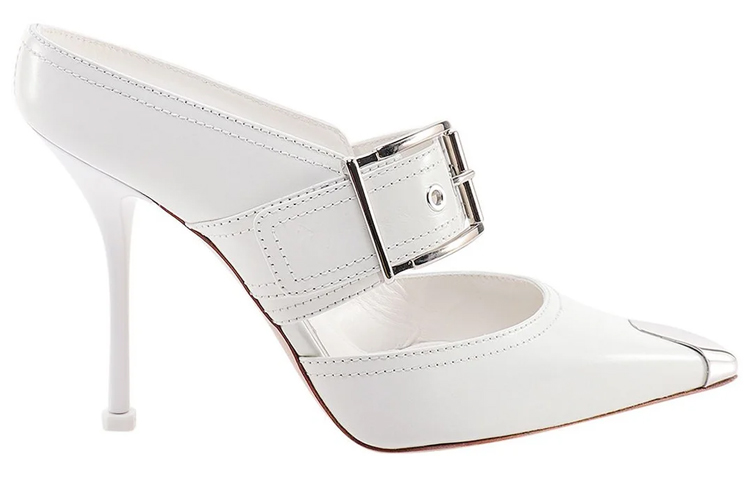Order (W) Alexander McQueen High Heel 'Kulit Putih dengan Detail Gesper' 709992WHSWD9359