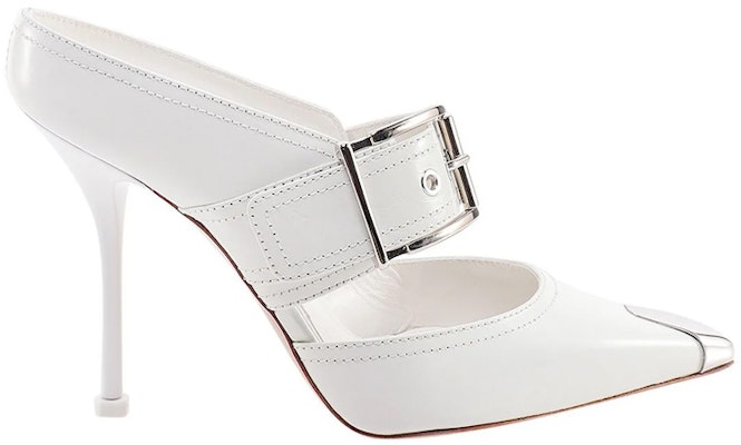 (W) Alexander McQueen Tumit Tinggi 'Butiran Buckle Kulit Anak Lembu Putih' 709992WHSWD9359 Order (W) Alexander McQueen Tumit Tinggi 'Butiran Buckle Kulit Anak Lembu Putih' 709992WHSWD9359