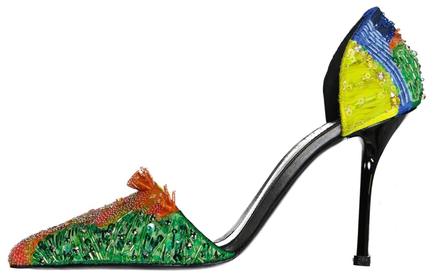 (Women) Alexander McQueen High Heel Slip-On 'Yellow Blue Green' 718875WHW2G1049Orange