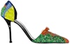Order (W) Alexander McQueen Kasut High Heel Slip-On 'Kuning Biru Hijau' 718875WHW2G1049Orange