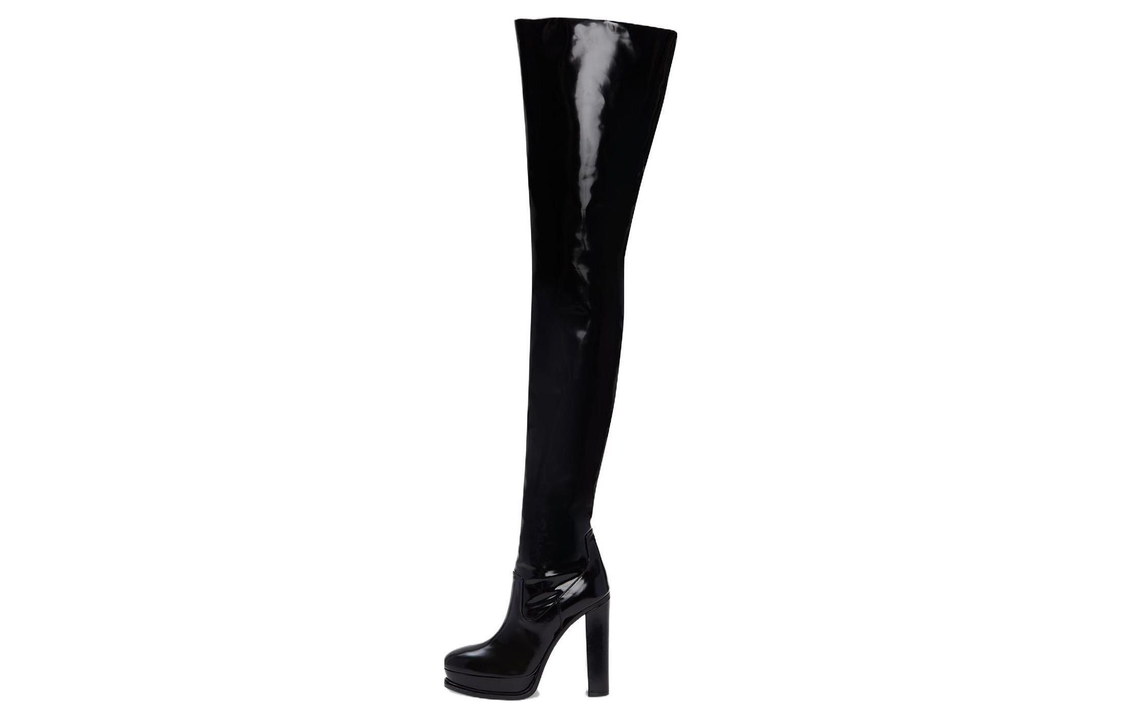 (Women) Alexander McQueen High Top Boot 'Black Leather Fashion Chunky Heel' 734982WIDL01000