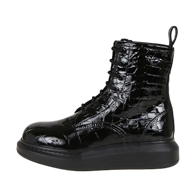 (W) Alexander McQueen Hybrid Ankle Boot 'Black Crocodile'
