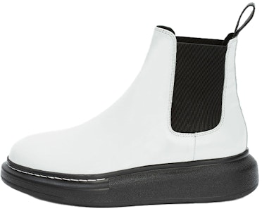Alexander McQueen 亞歷山大·麥昆 小牛皮 黑色側邊拼飾 萬用切爾西靴 女款 白色 Buy Alexander McQueen 亞歷山大·麥昆 小牛皮 黑色側邊拼飾 萬用切爾西靴 女款 白色