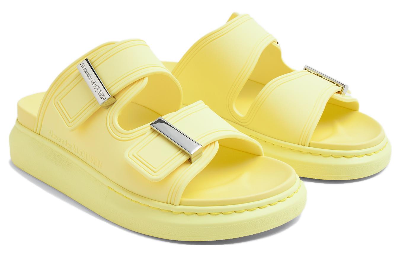 Lookbook 亞歷山大·麥昆 混合材質橡膠雙提帶時尚涼鞋 女款 黃色