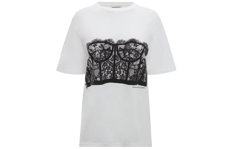 (Women) Alexander McQueen Lace Print Corset Tee White SS22 689062-QZAFC-0909