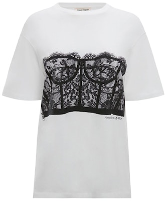 (Women) Alexander McQueen Lace Print Corset Tee White SS22 689062-QZAFC-0909 Buy (Women) Alexander McQueen Lace Print Corset Tee White SS22 689062-QZAFC-0909