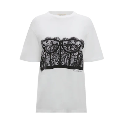 (Women) Alexander McQueen Lace Print Corset Tee White SS22 689062-QZAFC-0909