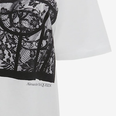 (Women) Alexander McQueen Lace Print Corset Tee White SS22 689062-QZAFC-0909 Sizing (Women) Alexander McQueen Lace Print Corset Tee White SS22 689062-QZAFC-0909