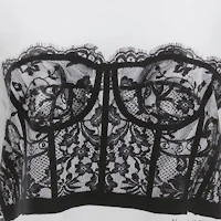 Cheap (W) Alexander McQueen 蕾絲印花束腰T恤 白色 SS22 689062-QZAFC-0909