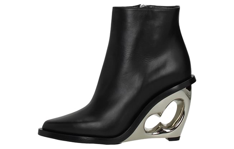 Buy (W) アレキサンダー・マックイーン レザーアンクルブーツ (ブラック) 493533WHMUJ1081