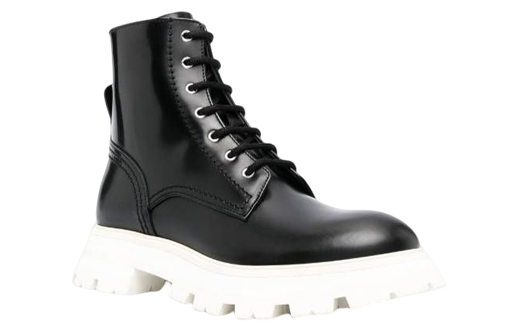 (W) Alexander McQueen Leather Ankle Boots 'Black White' 圖 2