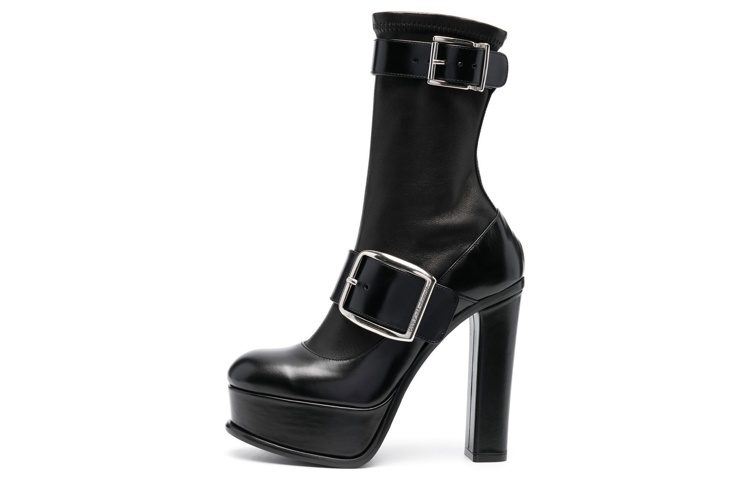 (Women) Alexander McQueen Leather Buckle Ankle Boots 'Black' 718392WHSWH1081