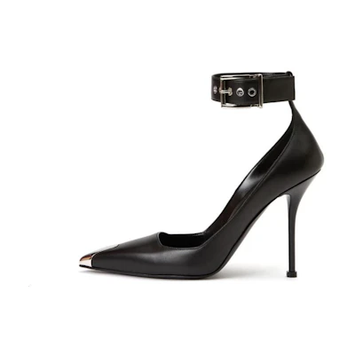 (W) Alexander McQueen Leather Buckle High Heel 'Black Fashion'