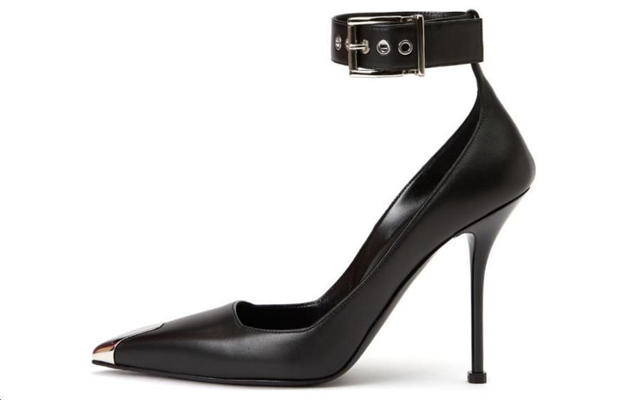 (Women) Alexander McQueen Leather Buckle High Heel 'Black Fashion' 757512WIEA11081