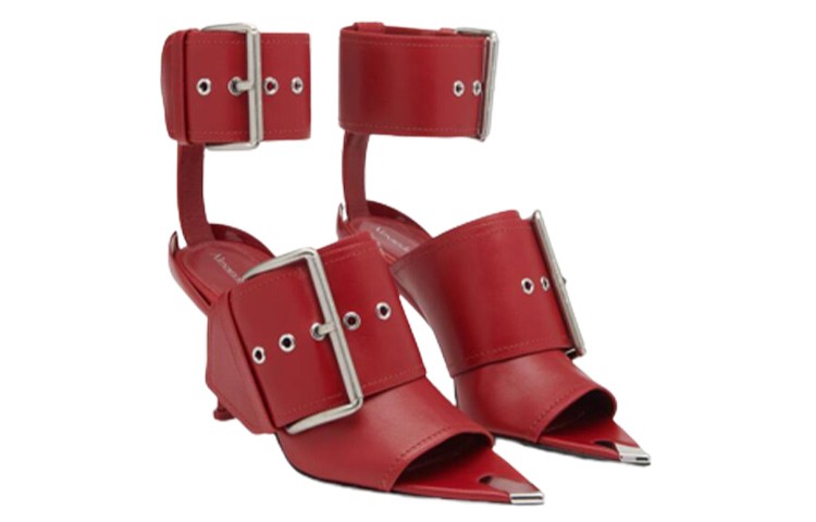 Lookbook (W) Sandali Slingback a Punta in Pelle con Fibbia Alexander McQueen 9cm ''Rosso'' 768109WIEA36153