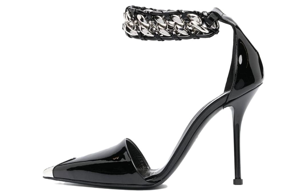 (Women) Alexander McQueen Leather Buckle Pointed Toe Stiletto 'Black' 718869WIA3F1081