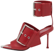 (Women) Alexander McQueen Leather Buckle Pointed-Toe Slingback Sandals 9cm 'Red' 768109WIEA36153 (Women) Alexander McQueen Leather Buckle Pointed-Toe Slingback Sandals 9cm 'Red' 768109WIEA36153