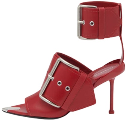 (Women) Alexander McQueen Leather Buckle Pointed-Toe Slingback Sandals 9cm 'Red' 768109WIEA36153 Buy (Women) Alexander McQueen Leather Buckle Pointed-Toe Slingback Sandals 9cm 'Red' 768109WIEA36153