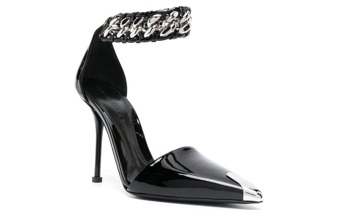 Order (W) Alexander McQueen Kulit Buckle Tumit Tajam 'Hitam' 718869WIA3F1081