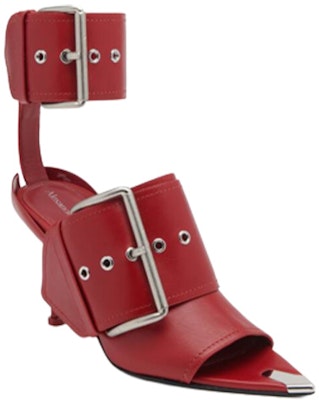 (Women) Alexander McQueen Leather Buckle Pointed-Toe Slingback Sandals 9cm 'Red' 768109WIEA36153 Order (Women) Alexander McQueen Leather Buckle Pointed-Toe Slingback Sandals 9cm 'Red' 768109WIEA36153
