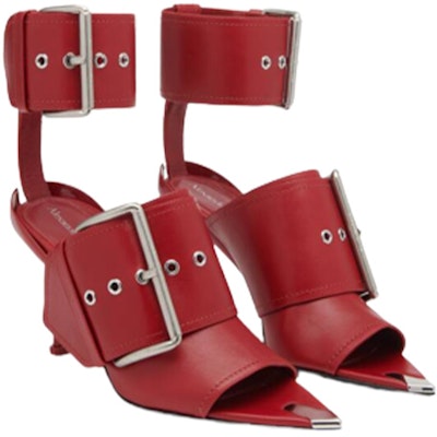 (Women) Alexander McQueen Leather Buckle Pointed-Toe Slingback Sandals 9cm 'Red' 768109WIEA36153 Lookbook (Women) Alexander McQueen Leather Buckle Pointed-Toe Slingback Sandals 9cm 'Red' 768109WIEA36153