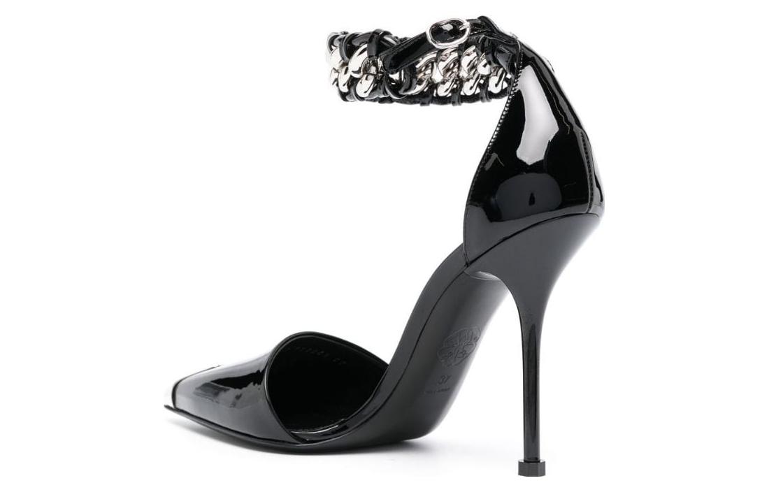 Shop (W) Alexander McQueen Kulit Buckle Tumit Tajam 'Hitam' 718869WIA3F1081