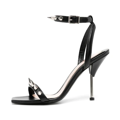 (W) Alexander McQueen Leather Buckle Sandal 'Black Fashion'
