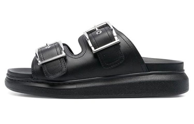 (Women) Alexander McQueen Leather Buckle Slide 'Black Fashion' 733083WHXZE1081