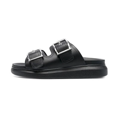 (W) Alexander McQueen Leather Buckle Slide 'Black Fashion'