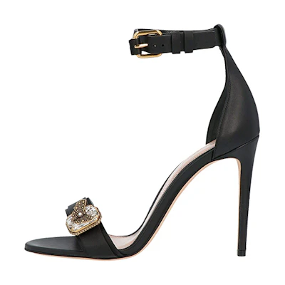 (W) Alexander McQueen Leather Buckle Stilettos 'Embellished Crystal Black'