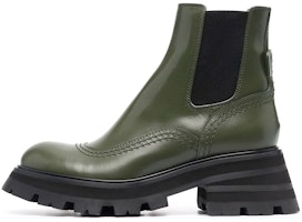(Women) Alexander McQueen Leather Chelsea Ankle Boots 'Olive Black' 666368WHZ843241 (Women) Alexander McQueen Leather Chelsea Ankle Boots 'Olive Black' 666368WHZ843241