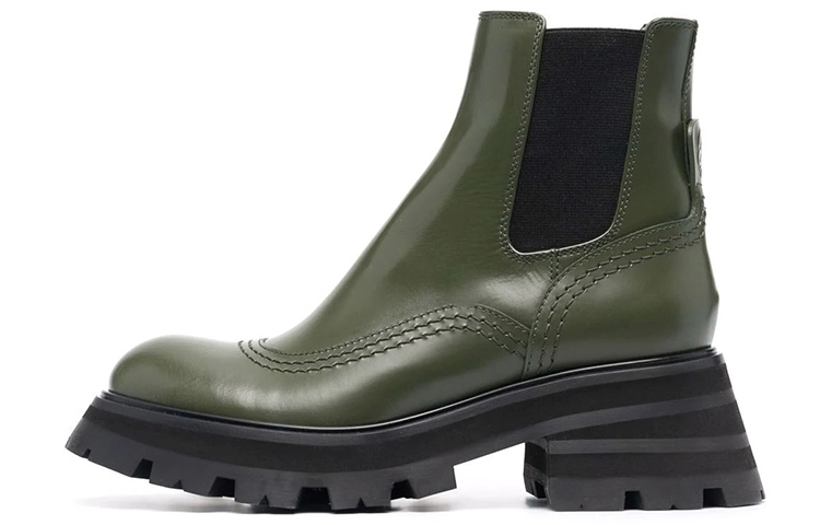 Buy (W) アレキサンダー・マックイーン レディースレザー チェルシーアンクルブーツ 'オリーブブラック' 666368WHZ843241 666368WHZ843241