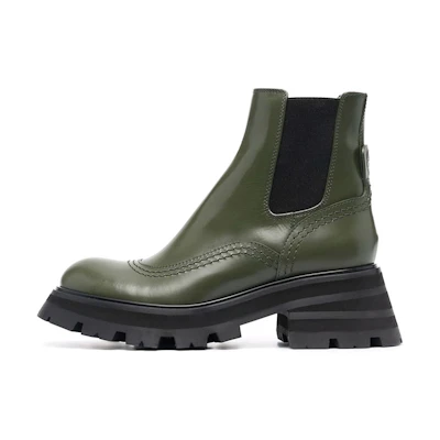 (W) Alexander McQueen Leather Chelsea Ankle Boots 'Olive Black'