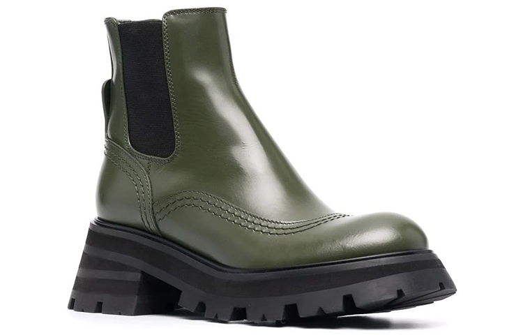 Order (W) Botas Cortas Chelsea de Cuero Alexander McQueen 'Olive Black'. 666368WHZ843241