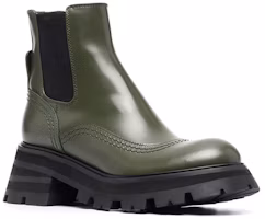 Order (W) Alexander McQueen Sepatu Boots Kulit Chelsea Hitam Olive 666368WHZ843241